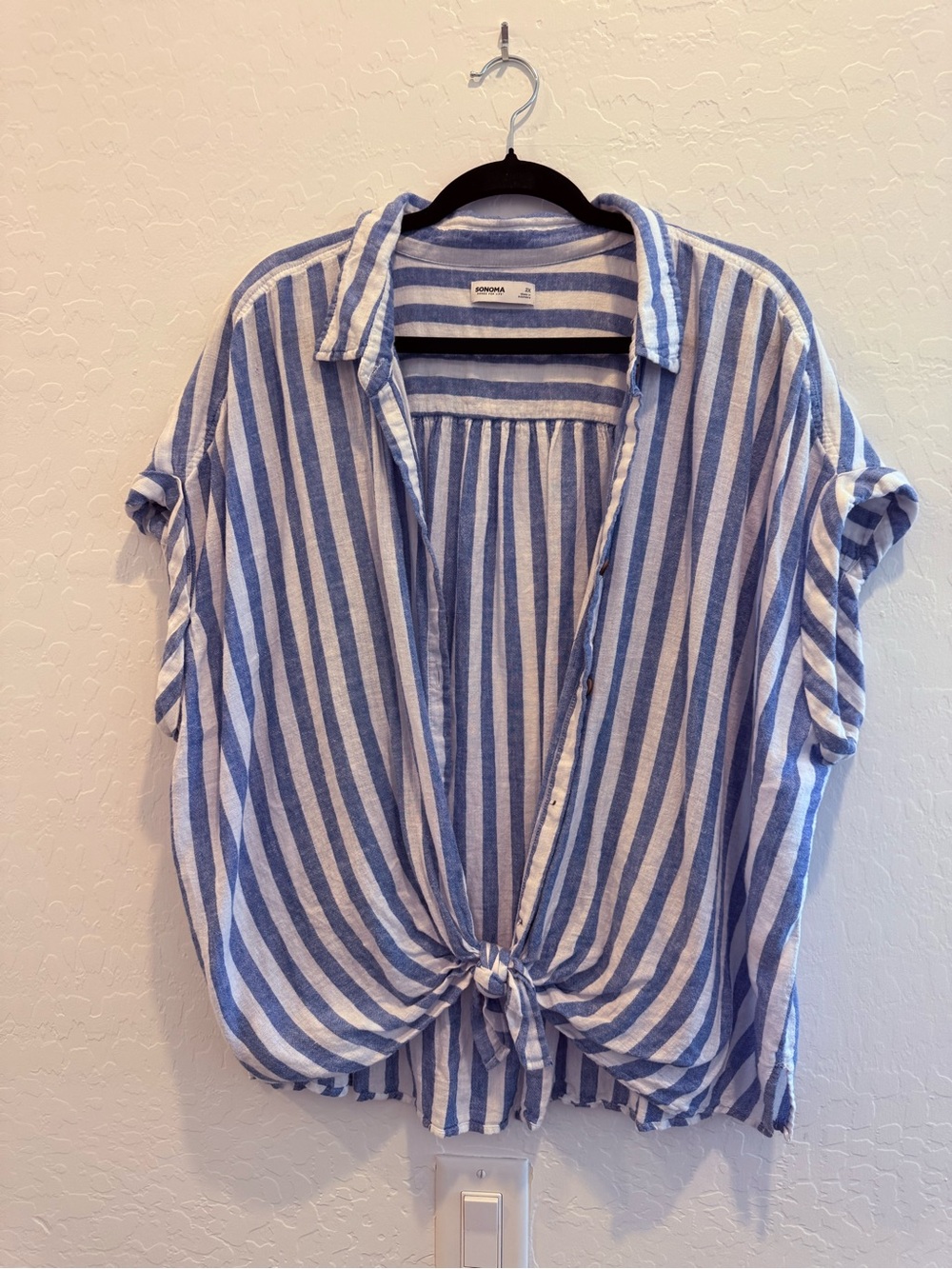 Sonoma Blue & White Striped Tie-Front Button Shirt